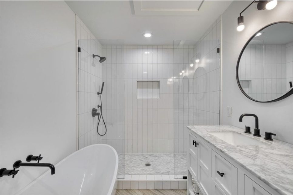 Bathroom remodel with freestanding tub in Bryan, Texas