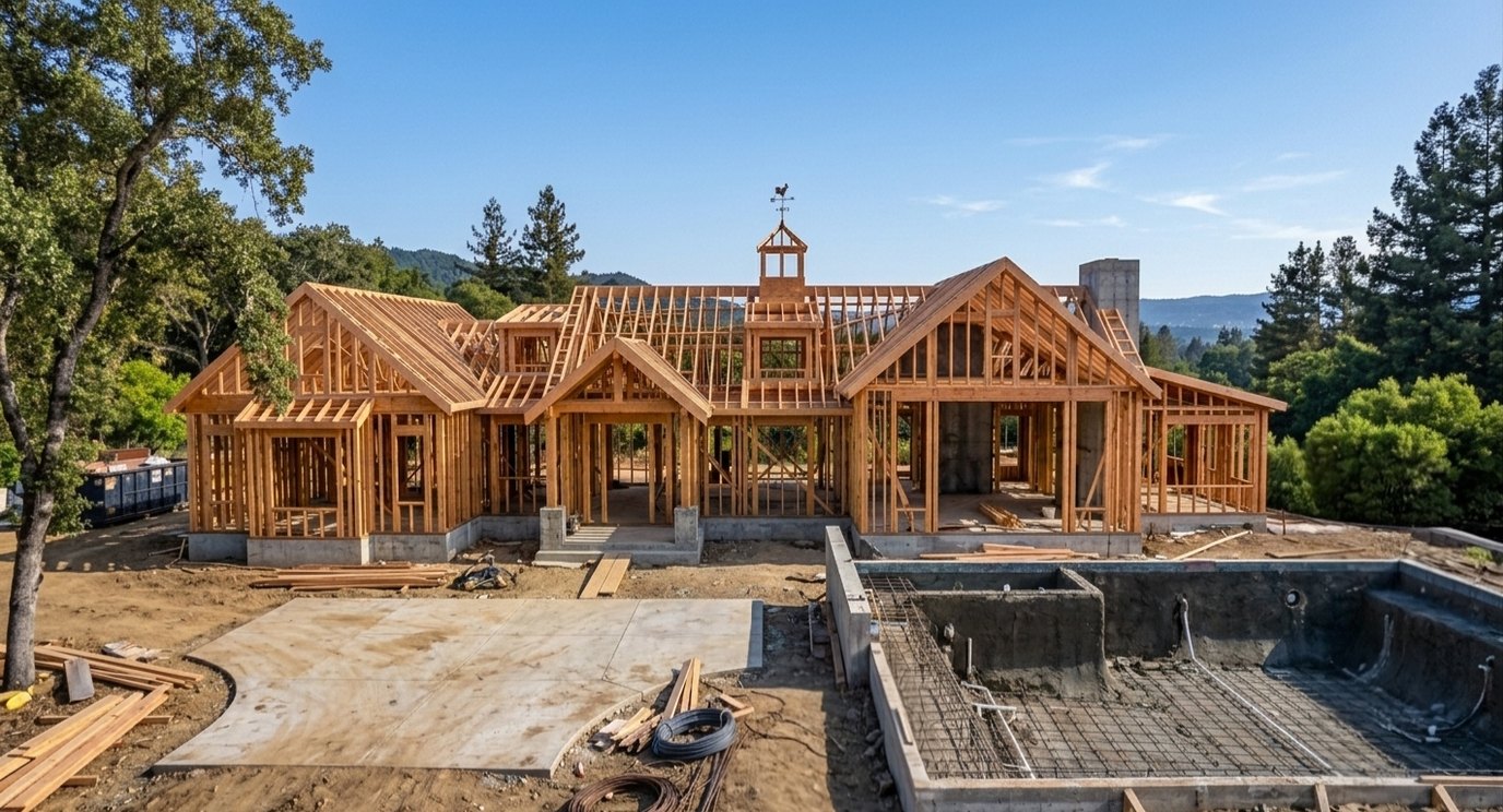The Cupola House under framing on a finished slab