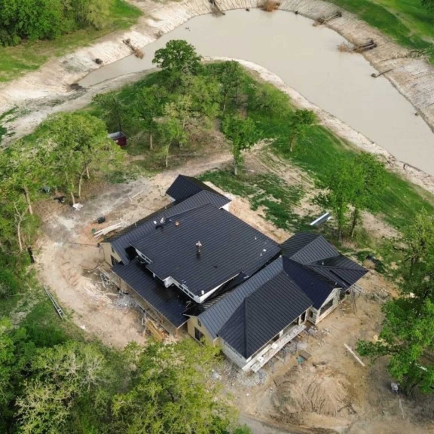 Aerial view of new home construction