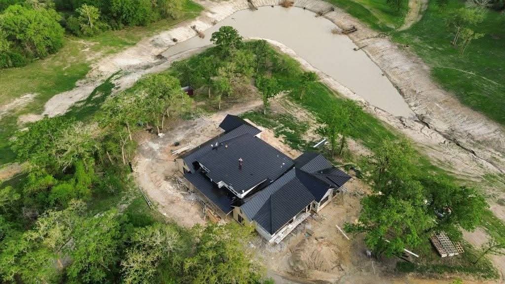Aerial view of a completed new home